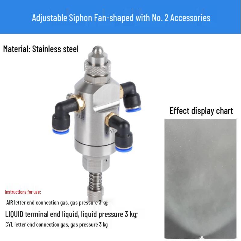 Stainless Steel Anti-Drip Triple-Fluid Air Atomizing Nozzle with Siphon and Circular Fan Spray