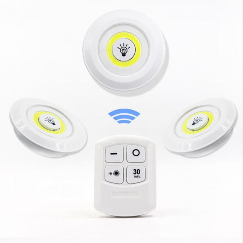 3w Super Bright Cob Under Cabinet Light Led Wireless Remote Control Dimmable Wardrobe Night Lamp Home Bedroom Closet Kitchen