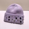 Girls Handcrafted Water Drill Wool Hat With Knit Design For Autumn Winter Kids Fashion