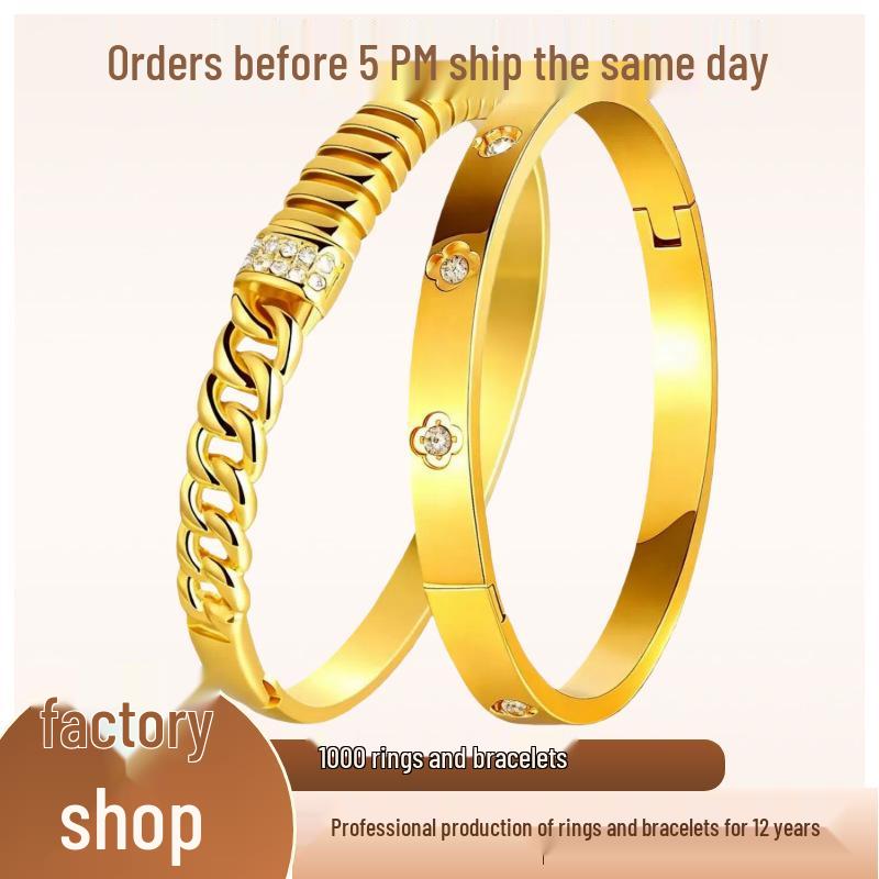 18K Gold-Plated Stainless Steel Bracelet for Girls & Women with Diamond Inlay - Retro Stackable Design