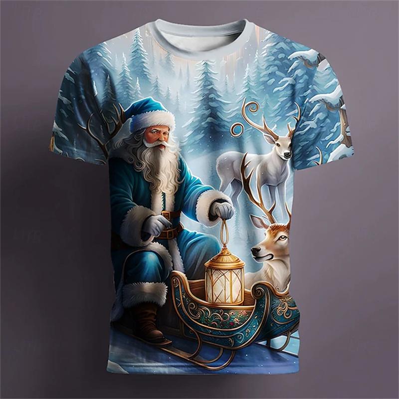 Santa print t-shirt funny holiday party fashion clothing christmas harajuku short-sleeved top