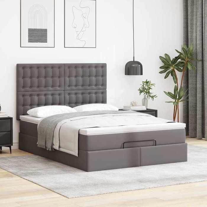 Cadre de lit avec matelas - Maison Exclusive - 140x200 cm - Similicuir - Rangement sous le lit