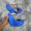 2025 New Autumn Winter Women Pumps 14cm Round Toes T-Strap Platform Wedge High Heels Gladiator Ladies Dress Party Wedding Shoes
