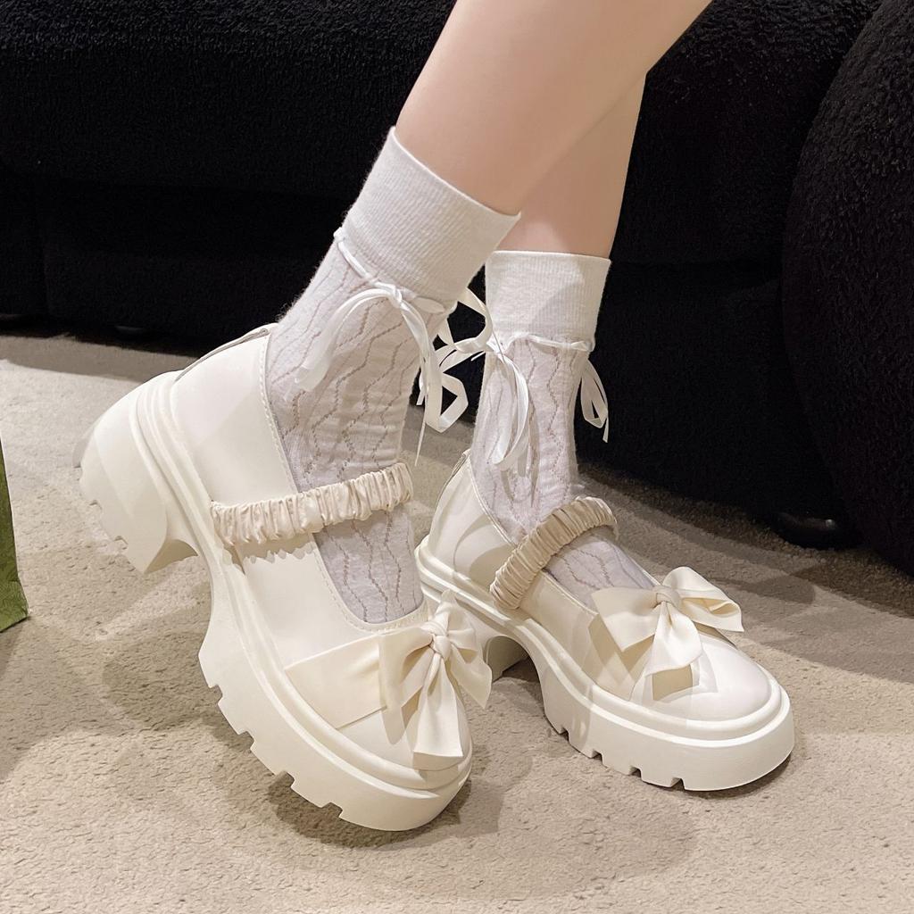 Girls French platform sweet British small single shoes versatile bow Mary Jane jk2025 summer and autumn new