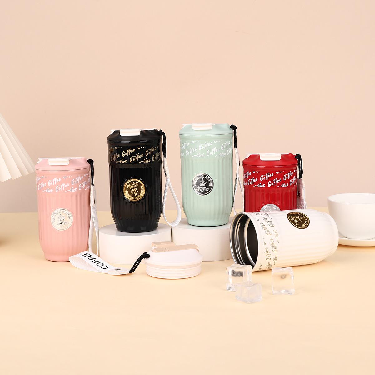 450ml Thermos Cup With Cord For Women,Double Layer Stainless Steel Vacuum Flasks,Drinkware,Portable Water Bottle,Milk Coffee Mug 450ml