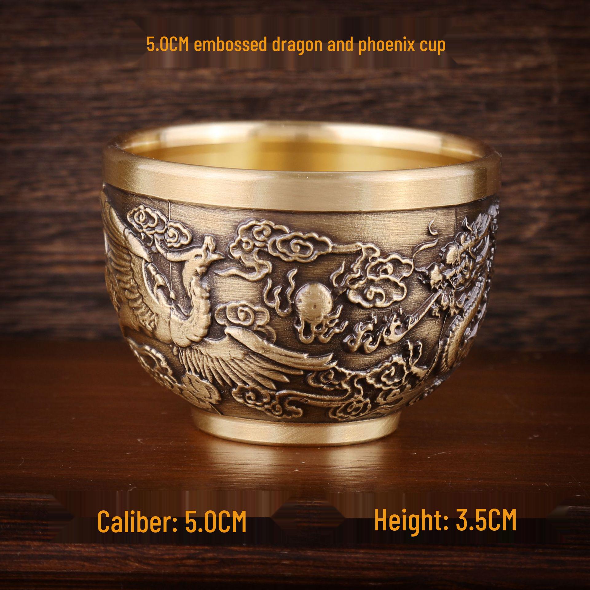 

Brass Embossed Blessings Jar with Dragon and Phoenix Design - Home & Office Decoration