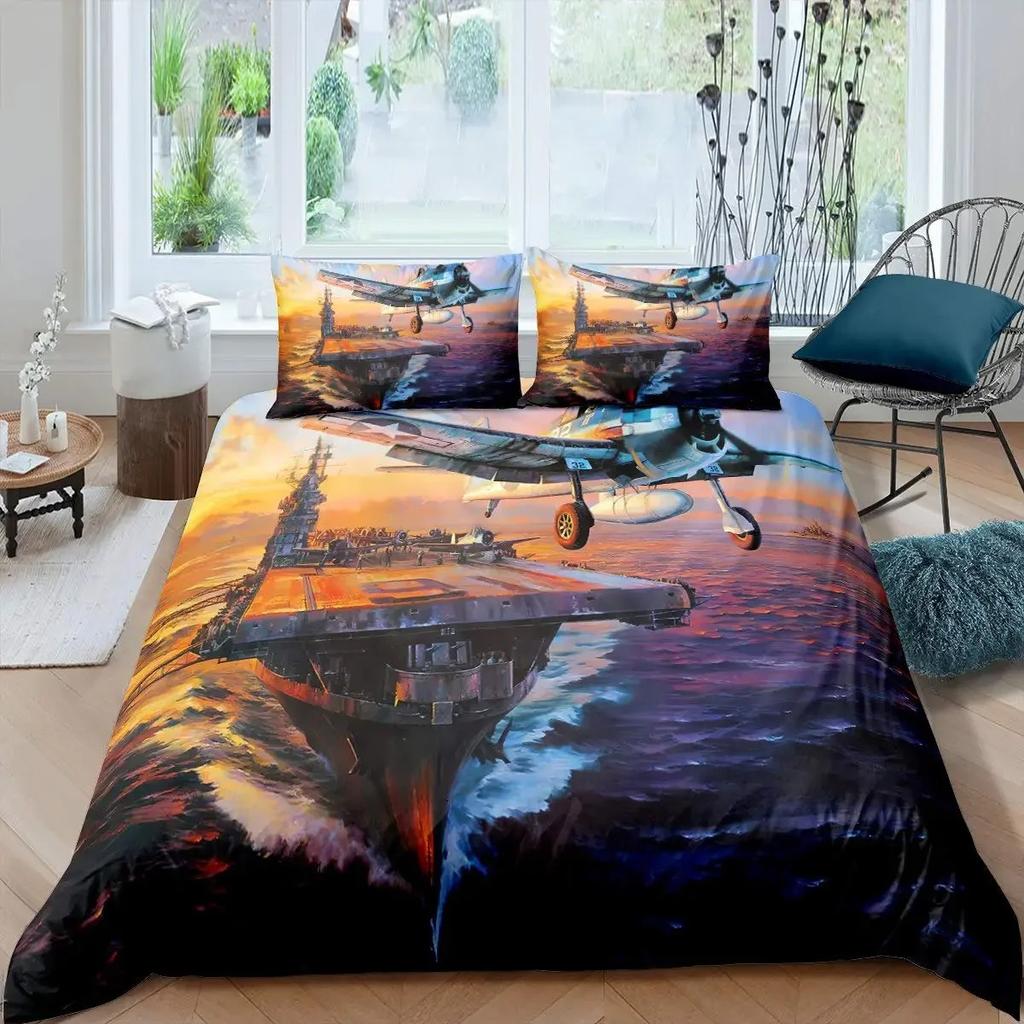 Pirate Sailboat Duvet Cover Nautical Ocean Theme Boys Teen Bedding Cool Style Adult Bedding Set Wave Pattern Printed Room Decor