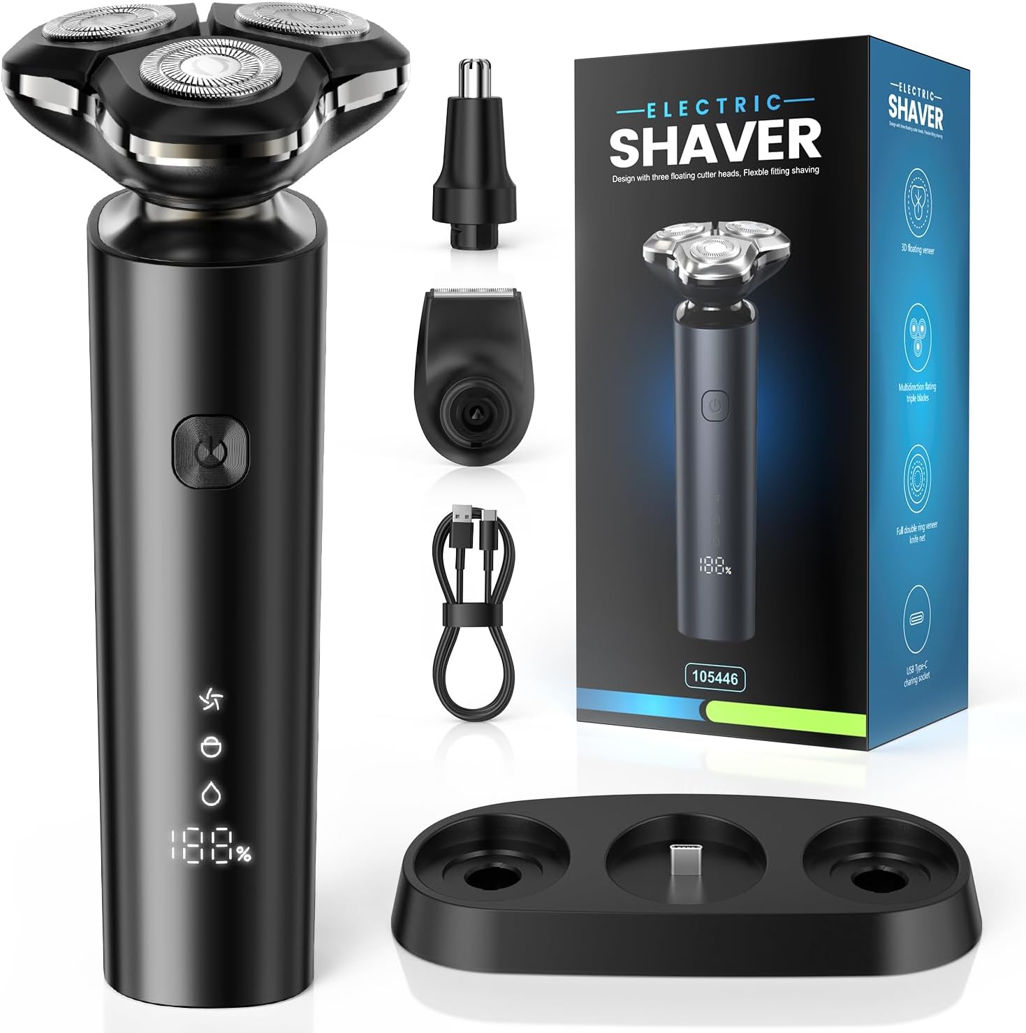 Electric Shavers,  Waterproof Wet/Dry  Shaver, Smart LED Display & All-in-One Char United States
