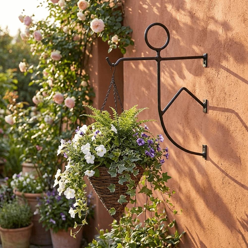 Creative Abstract Shape Wrought Iron Flower Rack Clean Lines Decorative Wall Hooks Rust-Resistant Hanging Basket Brackets Patio