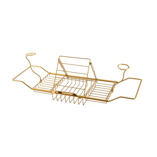 

Telescopic Drain Quickly Bathtub Tray Carbon Steel Electroplating Layer Bath Caddy Tray Bathroom Accessories золотистий