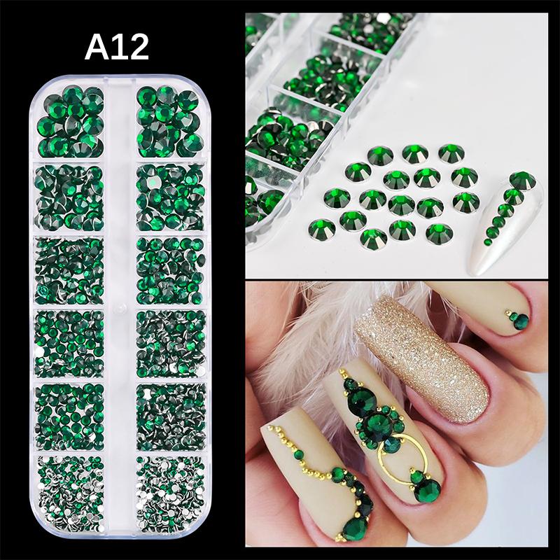 

Rhinestone Nail Art 12 Grids Colorful Flatback Crystal Gems Diy Manicure Decor 3D Nail Diamond For Makeup, Nails, And Crafts A12