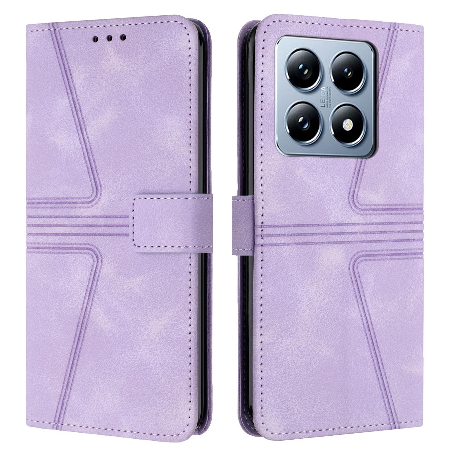 

For Xiaomi 14T Case Triangle Imprinted Anti-Scratch Phone Wallet Cover Purple