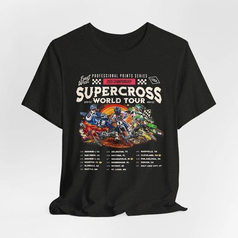Supercross 2026 World Tour Graphic Tee, Unisex Motocross Shirt 3XL