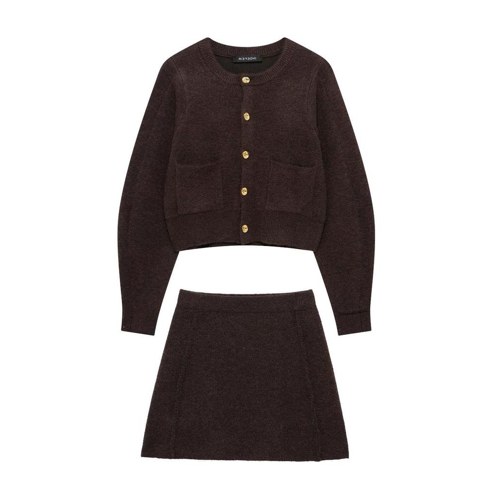 TAOP&ZA Spring Collection: Women's Elegant Double-Breasted Knit Cardigan & Casual Midi Skirt