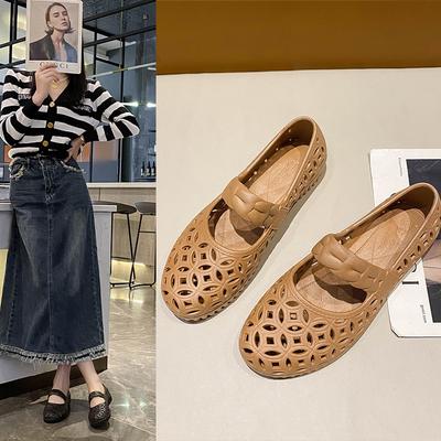 New Fashionable Hollow Single Shoes Women's Small Fragrant Wind Shallow Mouth Soft Bottom Flat Bottom Low Heel Doudou Shoes Breathable One Pedal