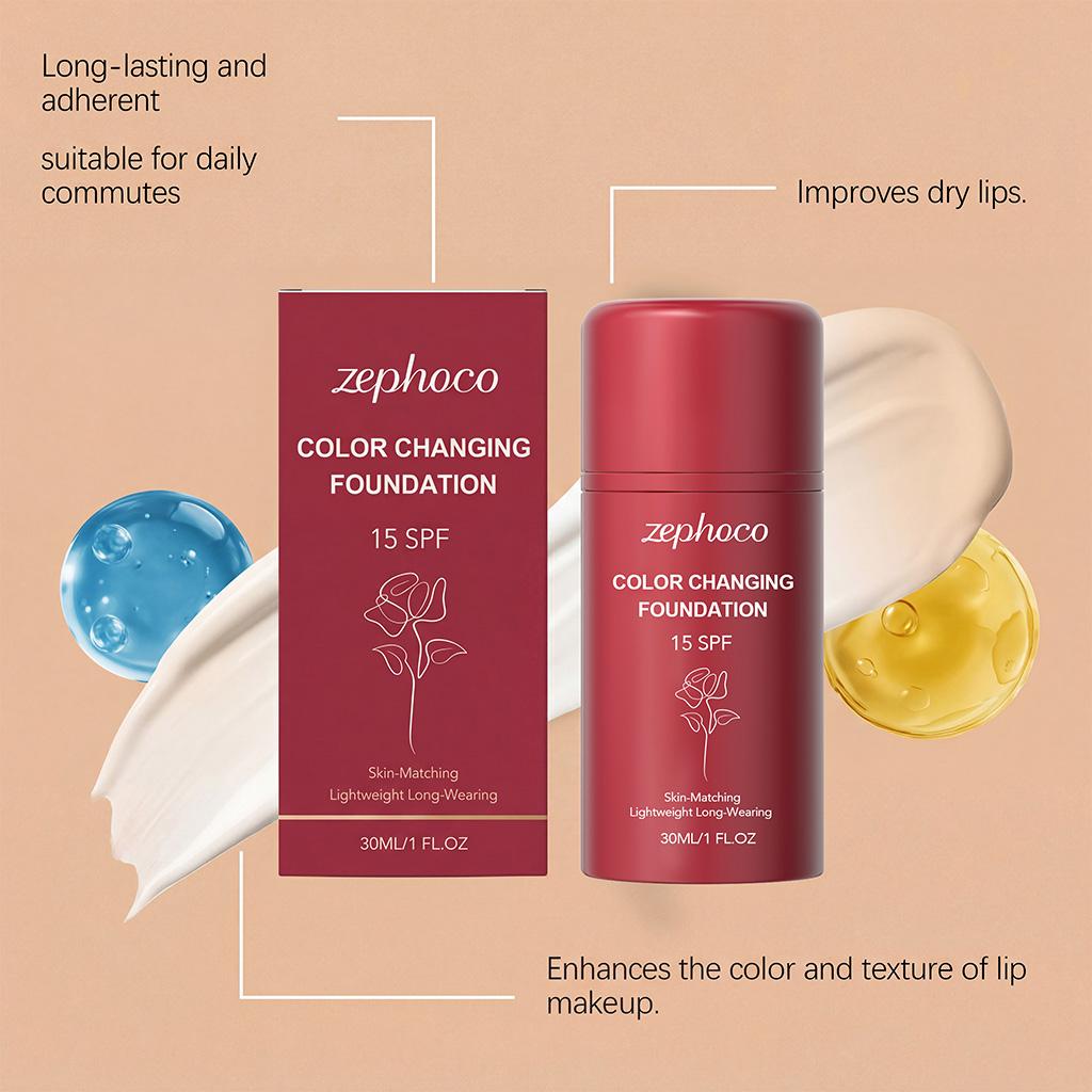 Zephoco Temperature Color Changing Foundation Liquid, Lightweight Hydrating Makeup for Natural Glow, Even Skin Tone Blendable 30ml