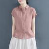 Women's Loose Cotton & Linen Polo Collar Short-Sleeve Top with Ruffle Sleeve - Available In Plus Sizes