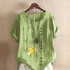 Women's Fashion Goldfish Prined Round Neck Short Sleeve T-shirt Casual Cotton Linen Graphic Shirt Leisure Loose Summer Blouse Tops