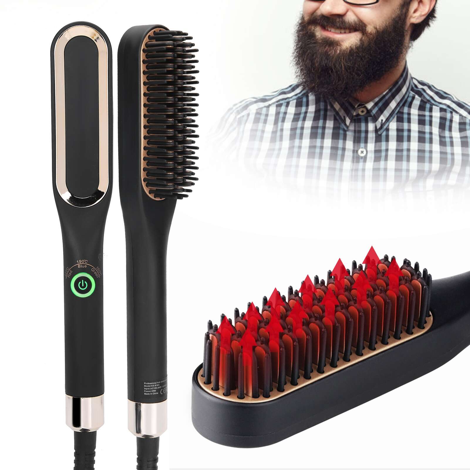 

Electric Beard Straightening Comb Multifunctional Beard Straightener Brush for Men 100240VEU Plug