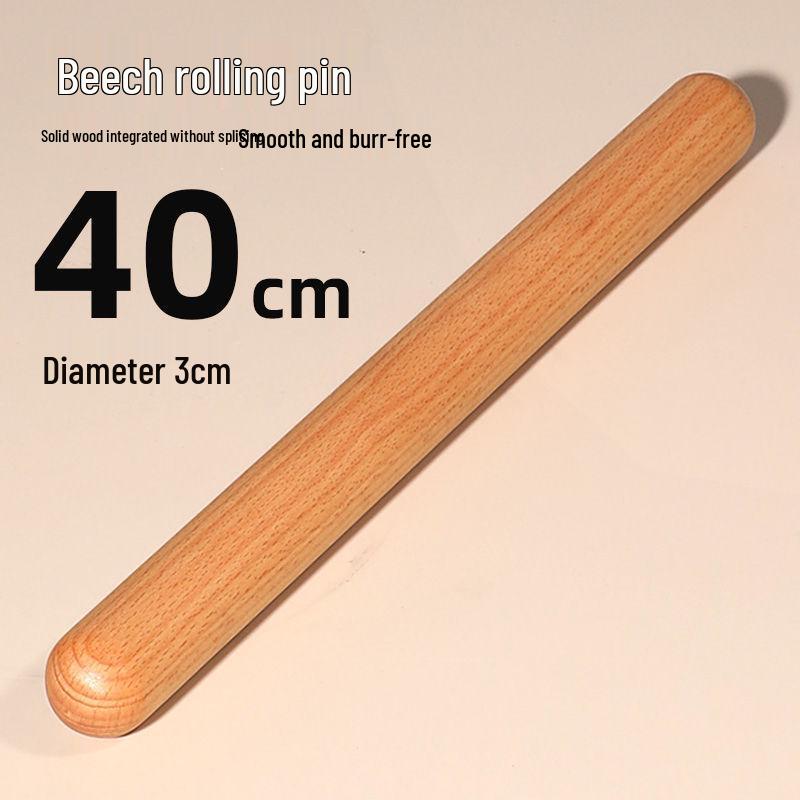 Beech Wood Rolling Pin for Dough and Dumplings - Solid Wood Baking Tool with Round Head