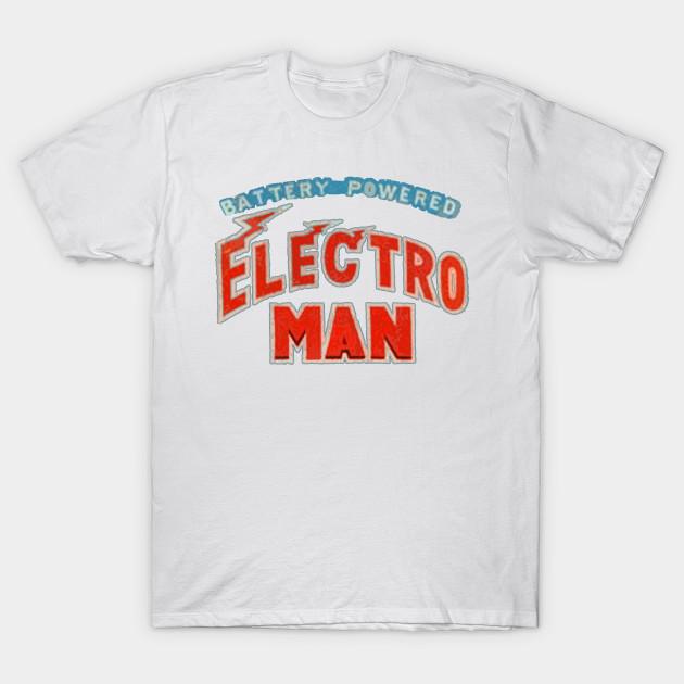 

Men Black Print T-shirt Battery Powered Electro Man No-Cut Transfer Paper Print Cotton Tshirt M білий