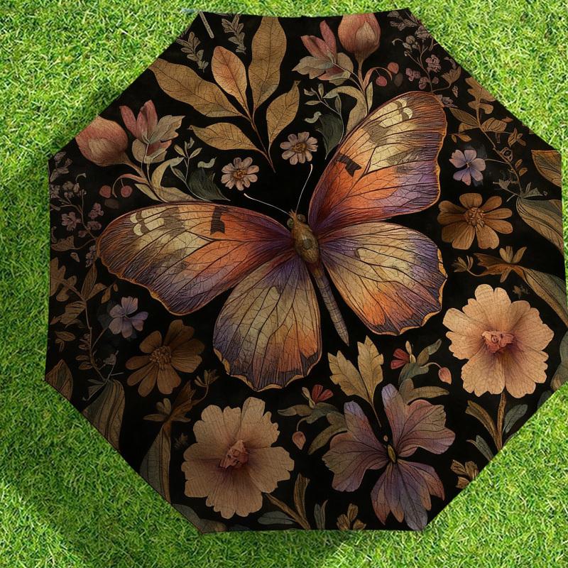 1pc Butterfly Flowers Automatic Folding Umbrella, Heavy Duty 8 Rib Iron Frame,  Suitable for Travel, Daily Use, Birthday, Decor Gift M0104078