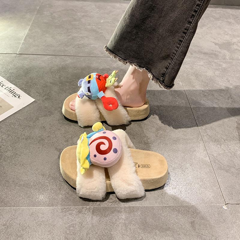 Cute crab boss snail slippers female autumn student dormitory home non-slip stepping on shit feeling Internet celebrity cartoon girl cotton drag