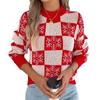 Autumn Winter Snowflake Checkered Knitted Sweaters Lantern Pullover Sweater Women's Christmas Sweater