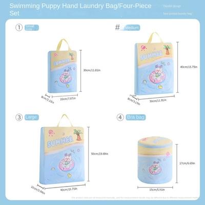 Cute Cartoon Pink Car Blue Puppy Laundry Bag Anti-deformation Storage Bag Protective Washing Bag with Handle Breathable