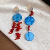 Red Round White Polka Dot Ring Dangle Earrings Hong Kong Style Exaggerated Vintage Young Advanced Ear Jewelry for Women K