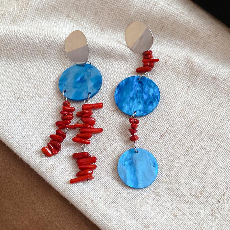 Red Round White Polka Dot Ring Dangle Earrings Hong Kong Style Exaggerated Vintage Young Advanced Ear Jewelry for Women K