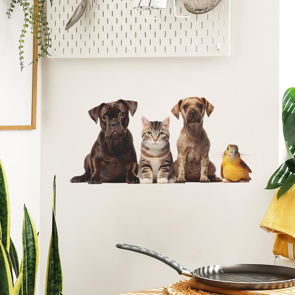 Cartoon Cute Cat Dog Door Wall Sticker Self-Adhesive for Bedroom Living Room Home Decoration