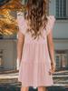 Mini Abito Estivo Babydoll da Donna con Maniche a Volant Corte, Scollo a V, Fluido