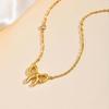 Exquisite Zircon Bowknot Cherry Necklace for Women,Gold Color Stainless Steel Flat Rolo Chain Necklaces,Chic Jewelry Gift