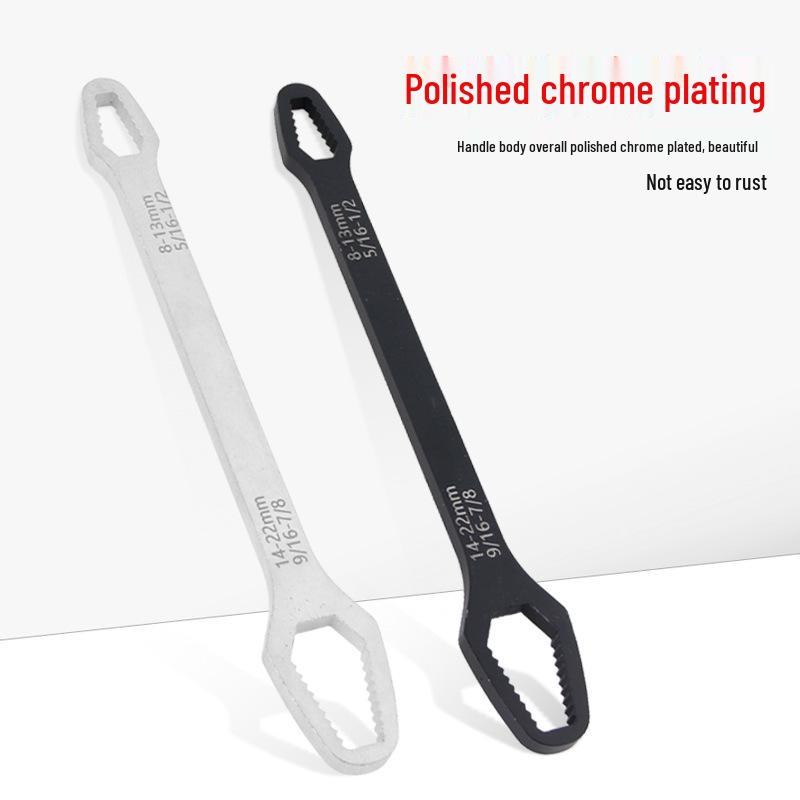 Multi-Purpose 8-22mm Self-Tightening Double-Head Wrench: Box-End & Open-End