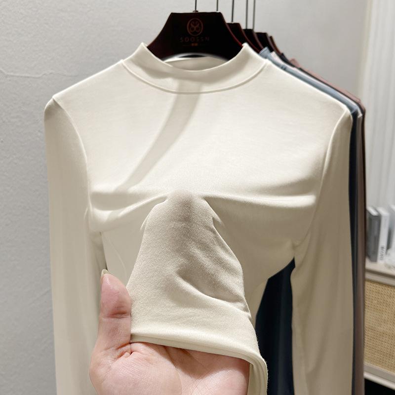 

Модальная черная водолазка с полувысоким воротом, женская летняя внутренняя прилегающая футболка с маской, футболка с длинным рукавом, тонкий топ со средним вырезом XXXL абрикосовый