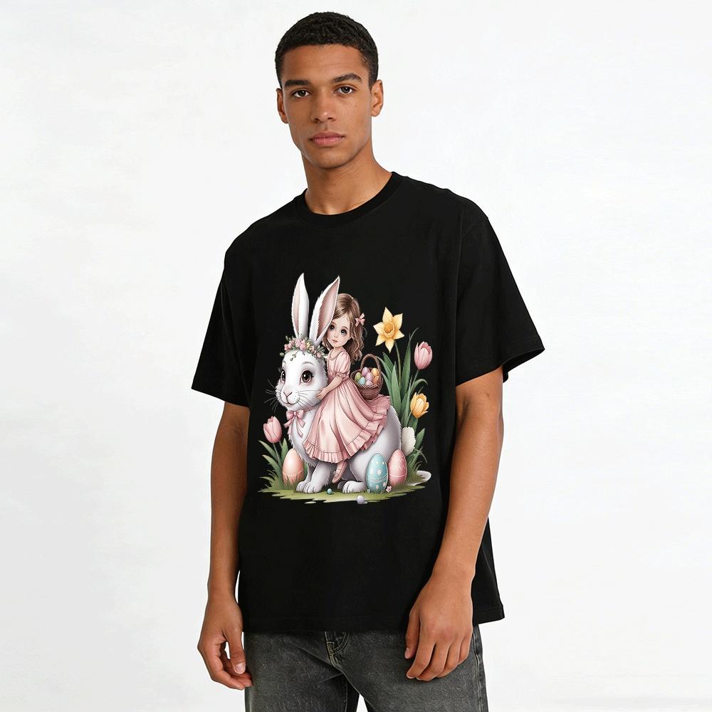 Easter Cute Bunny Girl Print Top Festive Kid's Family Matching Tee Pure Cotton T-shirt