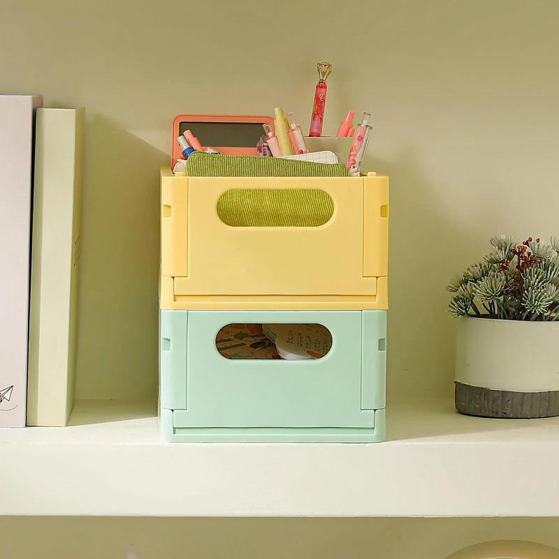1pc Dormitory desktop storage box, book storage basket, simple foldable storage box, miscellaneous storage basket