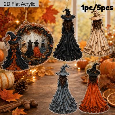 2D Flat Halloween Acrylic Hanging Decor, Witch Pattern, Home Car Backpack Pendant, Halloween & Birthday Gift
