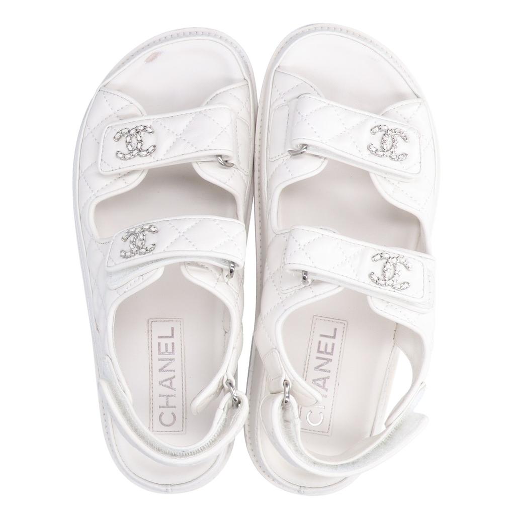 Chanel G35927 CC Logos Gesteppte Sandalen/ Schuhe 37 weißGebraucht