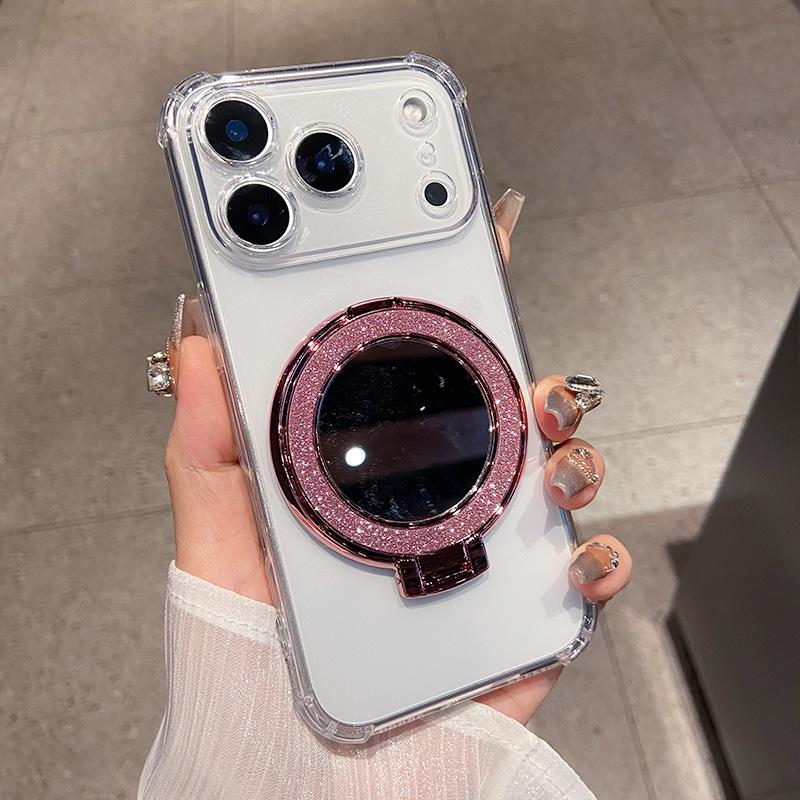 Four Corner Shock Airbag Protection Phone Case for IPhone 17 Air 16 15 14 13 12 Pro Max Mirror Magnetic Bracket Clear Soft Cover