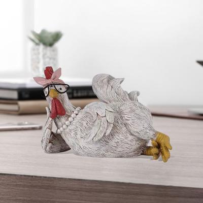 Good Morning Chicken Figurine Resin Sitting Lying Hen Statue Sculpture Home Office Desktop Bookshelf Decoration Ornament Festival Gift