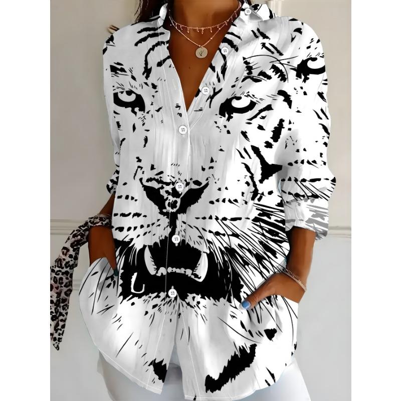 Plus Size Women's Long Sleeve Shirt Oversized Print Casual Long Sleeve Shirt