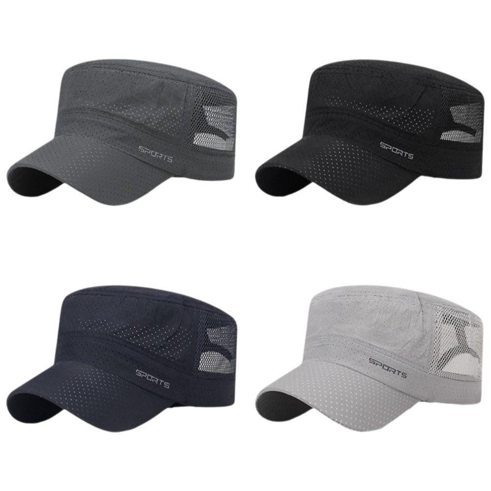 Fashion Mesh Flat Top Hat Solid Color Adjustable Flat Peaked Cap Quick Drying Lightweight Men’s Sun Hat Outdoor
