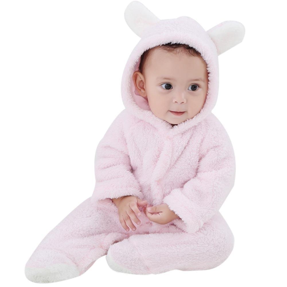 Infant Baby Warm Coral Fleece Romper Boy Girl Jumpsuit Bodysuit