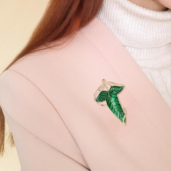 Women Brooch Leaf Shape Enamel Oil Dripping Plant Style Anti-slip Polished Coat Collar Bag Scarf Hat