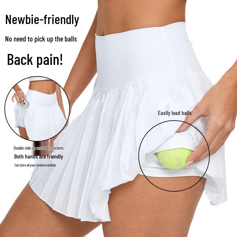 High-Waisted Pleated Sports Mini Skirt with Pockets - Women's Anti-Exposure Tennis Skirt