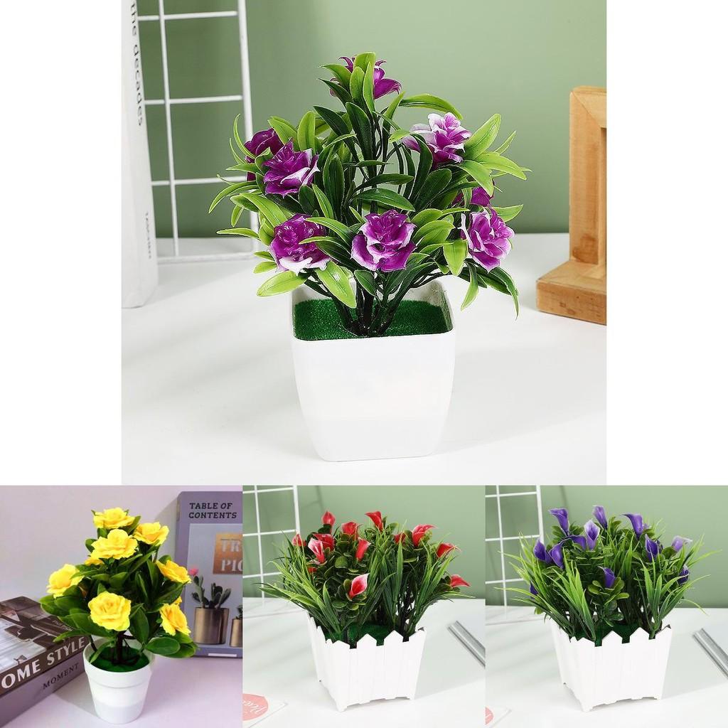 Faux Blooming Rose And Chrysanthemum Sphere With Pot For Indoor Decoration And Gift