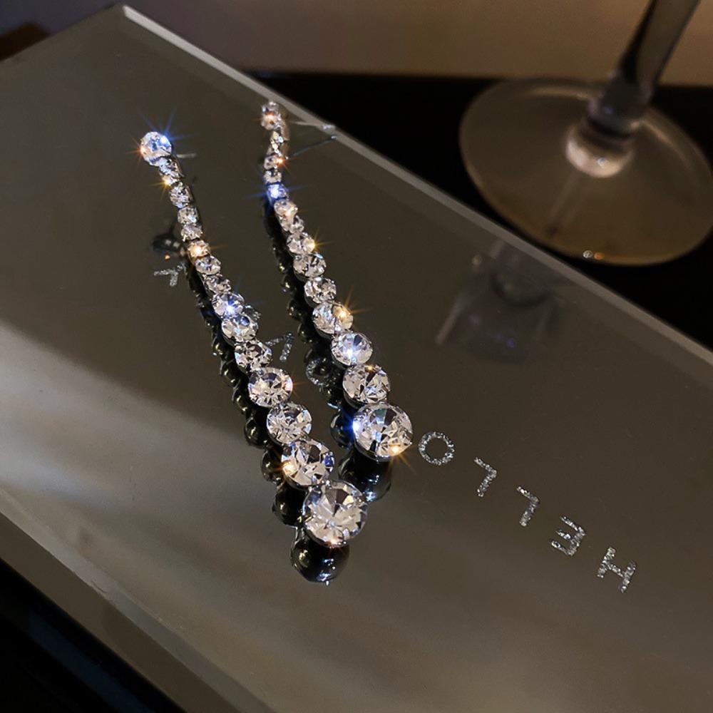 Temperament Luxury Super Sparkly Zircon Long Tassel Dangle Earrings for Women Korean Bride Wedding Engagement Jewelry Accessory