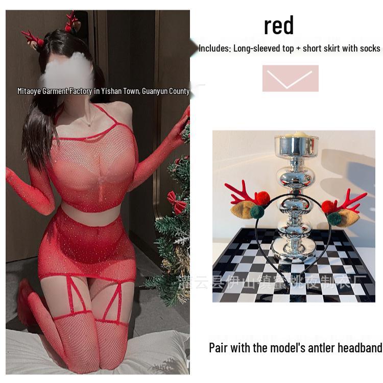 Starry Mesh Halterneck Off-the-Shoulder Mini Dress - Sexy Long Sleeve Christmas & New Year's Attire